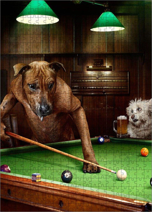 Ahşap Mdf Puzzle Yapboz Bilardo Oynayan Köpekler 500 Parça 50 x 70 cm