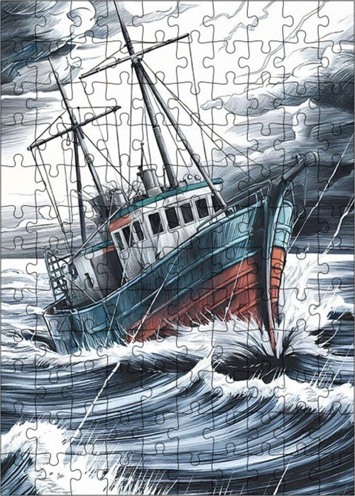Ahşap Mdf Puzzle Yapboz Fırtına Gemisi 120 Parça 25 x 35 cm