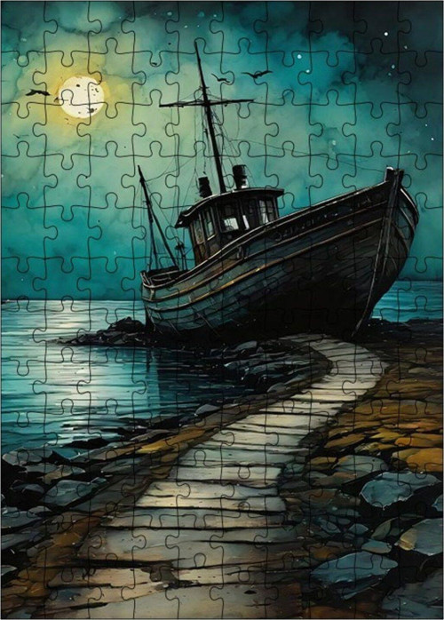 Ahşap Mdf Puzzle Yapboz Sisli Gemi 120 Parça 25 x 35 cm