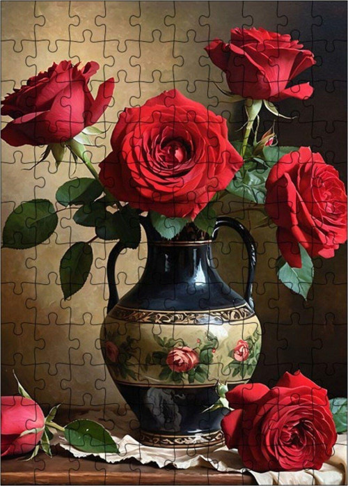Ahşap Mdf Puzzle Yapboz Vazoda Güller 120 Parça 25 x 35 cm