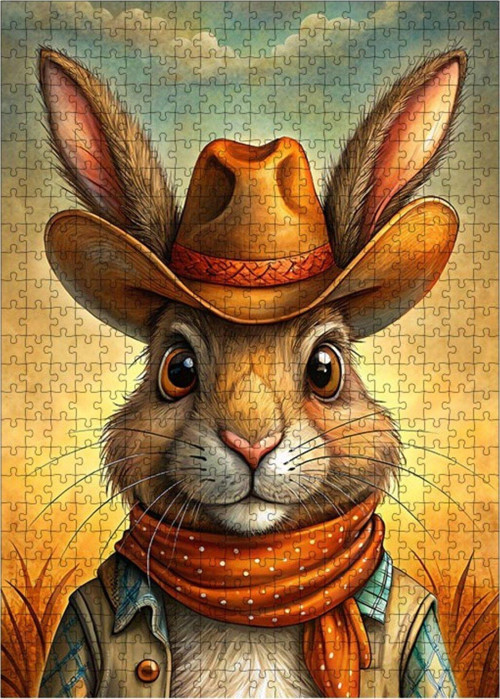 Ahşap Mdf Puzzle Yapboz Kovboy Tavşan 500 Parça 50 x 70 cm