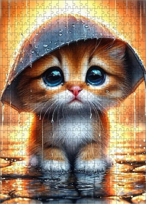 Ahşap Mdf Puzzle Yapboz Yağmur Altında Yavru Kedi 500 Parça 50 x 70 cm