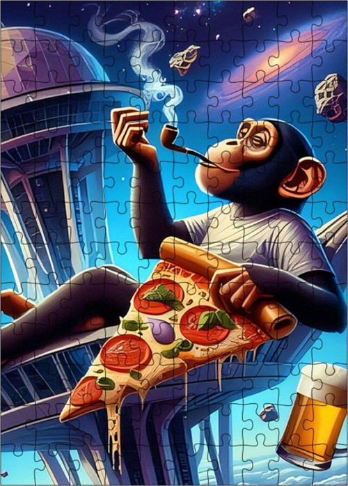 Ahşap Mdf Puzzle Yapboz Pizza Maymunu 120 Parça 25 x 35 cm