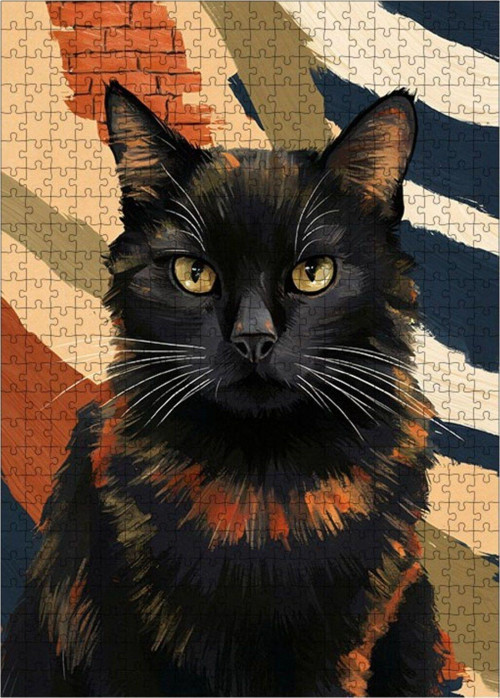 Ahşap Mdf Puzzle Yapboz Siyah Kedi 500 Parça 50 x 70 cm