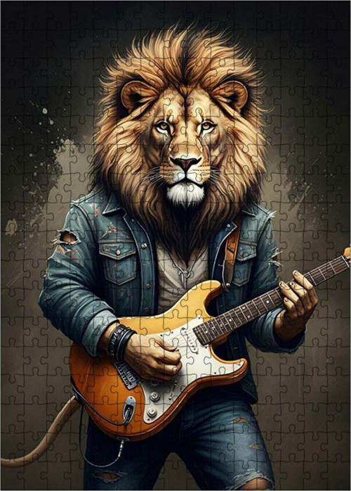 Ahşap Mdf Puzzle Yapboz Gitarist Aslan 255 Parça 35 x 50 cm