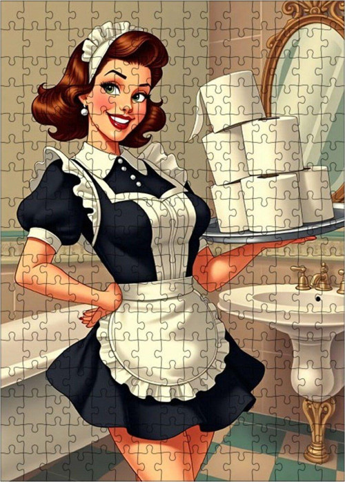 Ahşap Mdf Puzzle Yapboz Retro Hizmetçi 255 Parça 35 x 50 cm