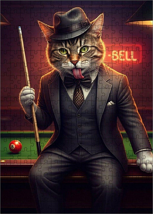 Ahşap Mdf Puzzle Yapboz Şapkalı Kedi 255 Parça 35 x 50 cm