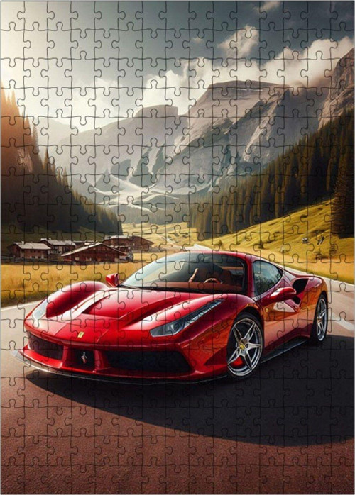 Ahşap Mdf Puzzle Yapboz Kırmızı Spor Araba 255 Parça 35 x 50 cm