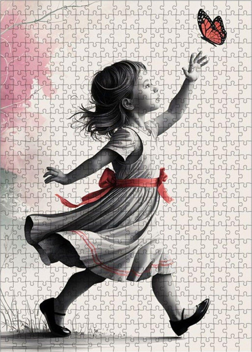 Ahşap Mdf Puzzle Yapboz Kelebek Kovalayan Kız 500 Parça 50 x 70 cm