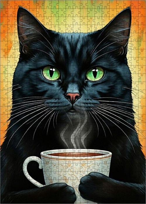 Ahşap Mdf Puzzle Yapboz Kedi Kahve Keyfi 500 Parça 50 x 70 cm