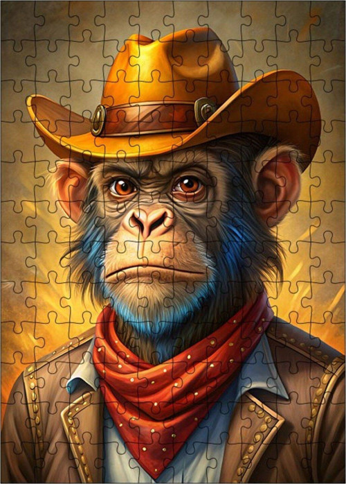 Ahşap Mdf Puzzle Yapboz Kovboy Maymun 120 Parça 25 x 35 cm