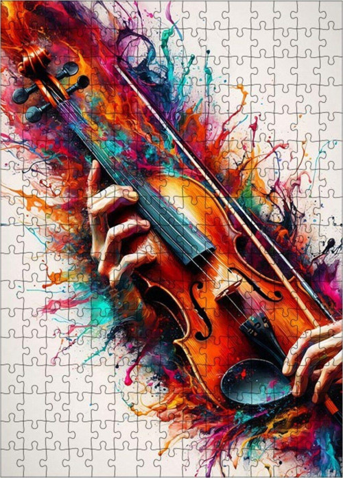 Ahşap Mdf Puzzle Yapboz Renkli Keman 255 Parça 35 x 50 cm