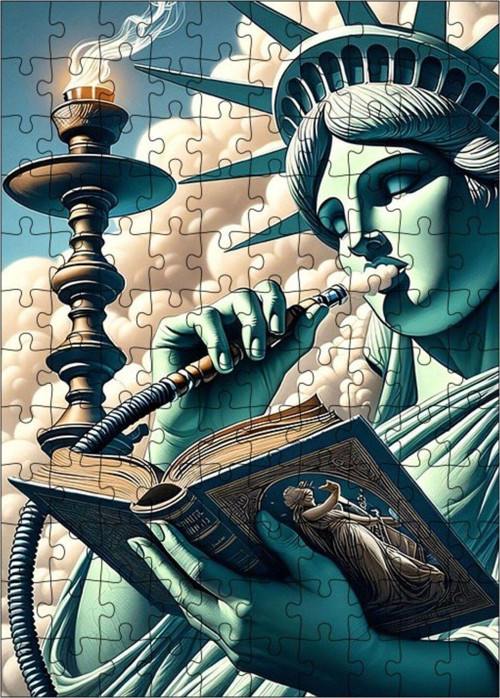 Ahşap Mdf Puzzle Yapboz Özgürlük Heykeli Nargile Keyfi 120 Parça 25 x 35 cm