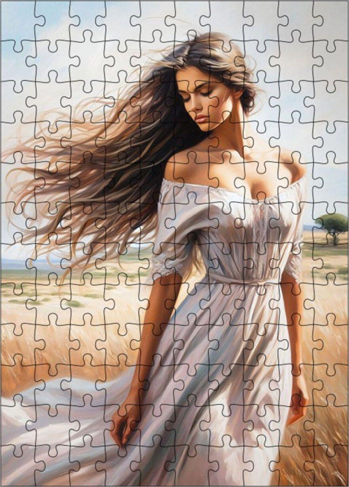 Ahşap Mdf Puzzle Yapboz Rüzgarlı Kadın 120 Parça 25 x 35 cm