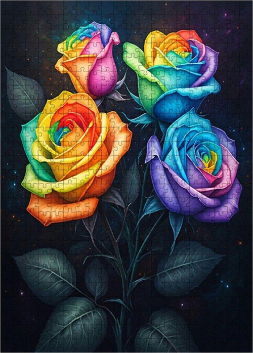Ahşap Mdf Puzzle Yapboz Gökkuşağı Güller 500 Parça 50 x 70 cm