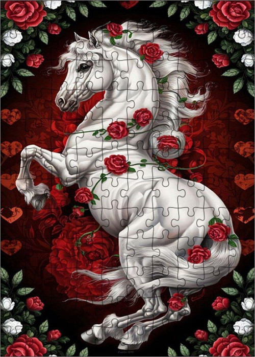 Ahşap Mdf Puzzle Yapboz Kırmızı Güllü Unicorn 120 Parça 25 x 35 cm