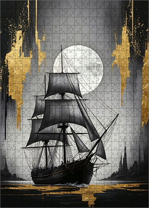 Ahşap Mdf Puzzle Yapboz Karanlıkta Gemi 500 Parça 50 x 70 cm