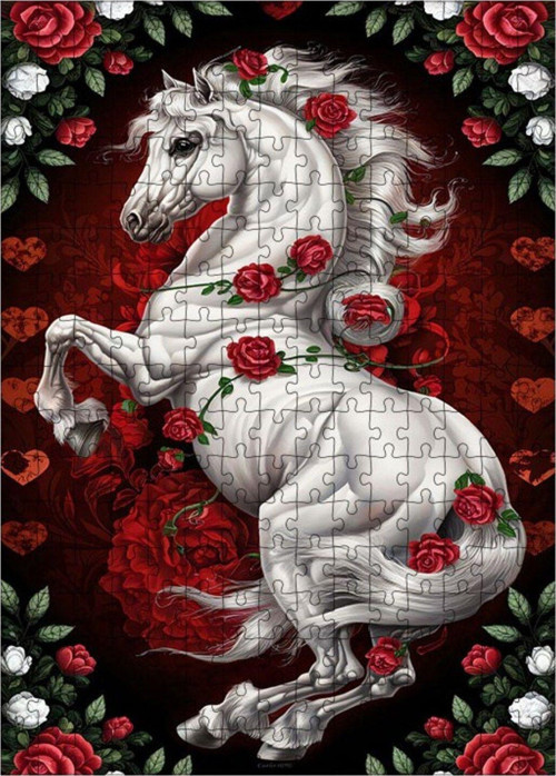 Ahşap Mdf Puzzle Yapboz Kırmızı Güllü Unicorn 255 Parça 35 x 50 cm