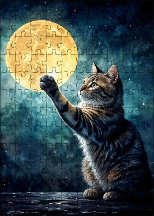 Ahşap Mdf Puzzle Yapboz Ayı Yakalayan Kedi 120 Parça 25 x 35 cm