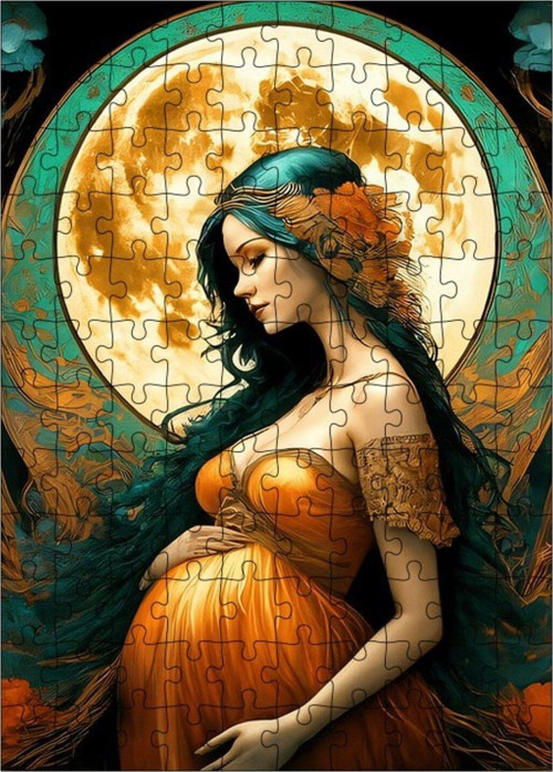Ahşap Mdf Puzzle Yapboz Dolunay Hamile Kadın 120 Parça 25 x 35 cm