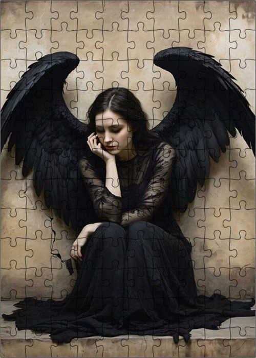 Ahşap Mdf Puzzle Yapboz Siyah Kanatlı Melek 120 Parça 25 x 35 cm