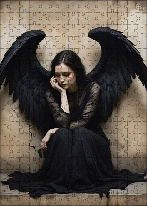 Ahşap Mdf Puzzle Yapboz Siyah Kanatlı Melek 255 Parça 35 x 50 cm