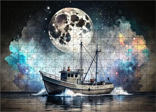 Ahşap Mdf Puzzle Yapboz Tekne Ve Dolunay 255 Parça 35 x 50 cm