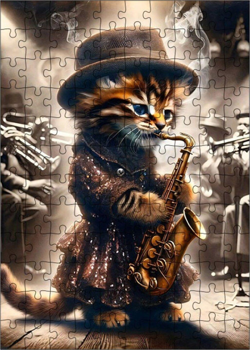 Ahşap Mdf Puzzle Yapboz Cazcı Kedi 120 Parça 25 x 35 cm