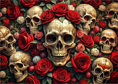 Ahşap Mdf Puzzle Yapboz Kurukafalar Ve Güller 255 Parça 35 x 50 cm