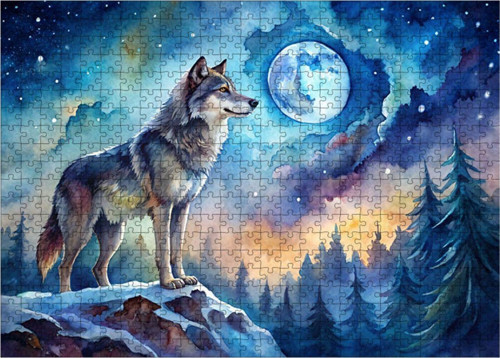 Ahşap Mdf Puzzle Yapboz Bozkurt Ve Ay 500 Parça 50 x 70 cm