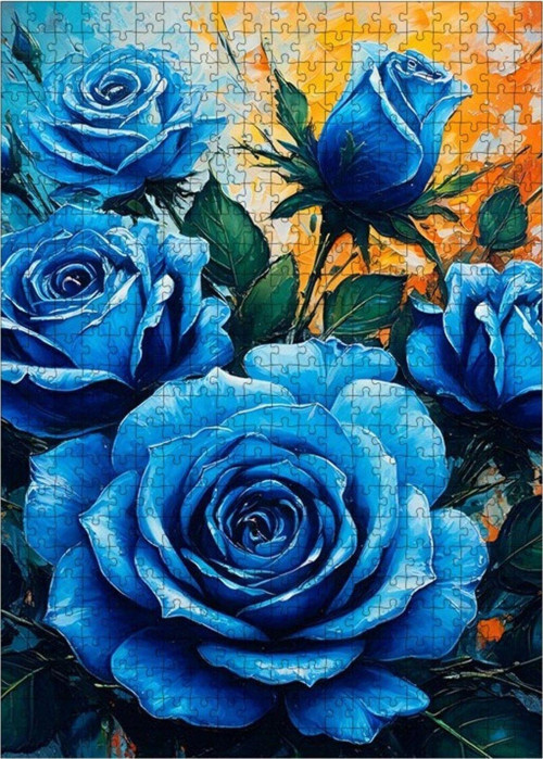 Ahşap Mdf Puzzle Yapboz Mavi Güller 500 Parça 50 x 70 cm