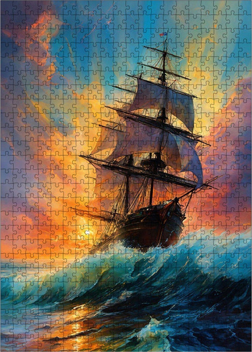 Ahşap Mdf Puzzle Yapboz Gün Batımında Gemi 500 Parça 50 x 70 cm