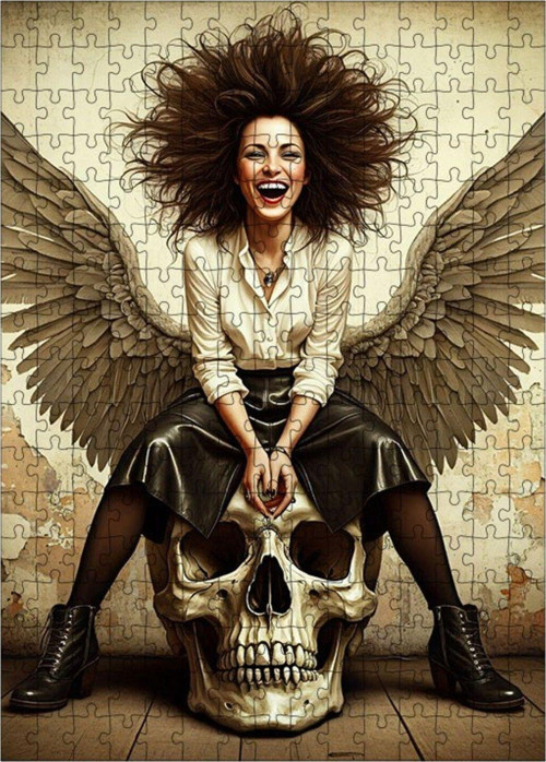 Ahşap Mdf Puzzle Yapboz Melek Kadın Ve Kafatası 255 Parça 35 x 50 cm