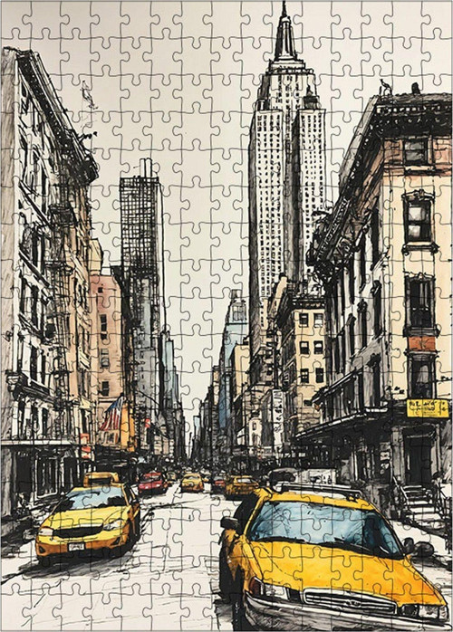 Ahşap Mdf Puzzle Yapboz Newyork Ve Sarı Taksiler 255 Parça 35 x 50 cm
