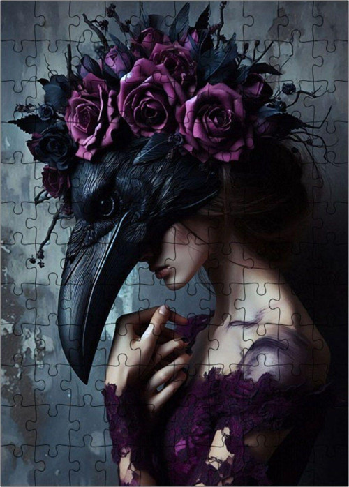 Ahşap Mdf Puzzle Yapboz Karanlık Çiçekli Kadın 120 Parça 25 x 35 cm