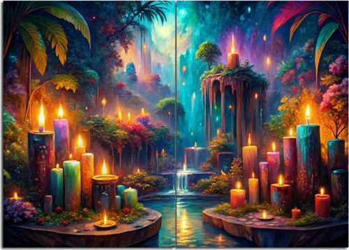 Ahşap Mdf Puzzle Yapboz Mumla Aydınlanan Orman 120 Parça 25 x 35 cm