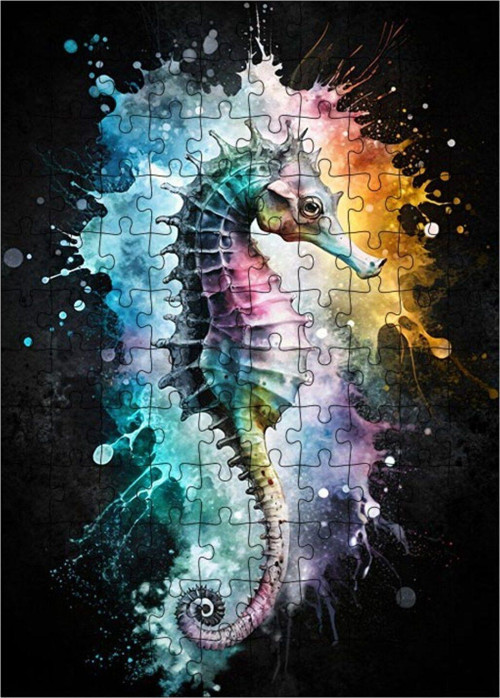 Ahşap Mdf Puzzle Yapboz Deniz Atı Ve Boyalar 120 Parça 25 x 35 cm