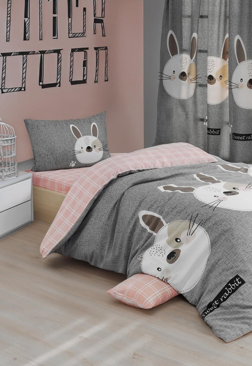 Doğal Pike Baskılı Kids 140x230cm Tavşancık A.Kahve-Gri-Pembe