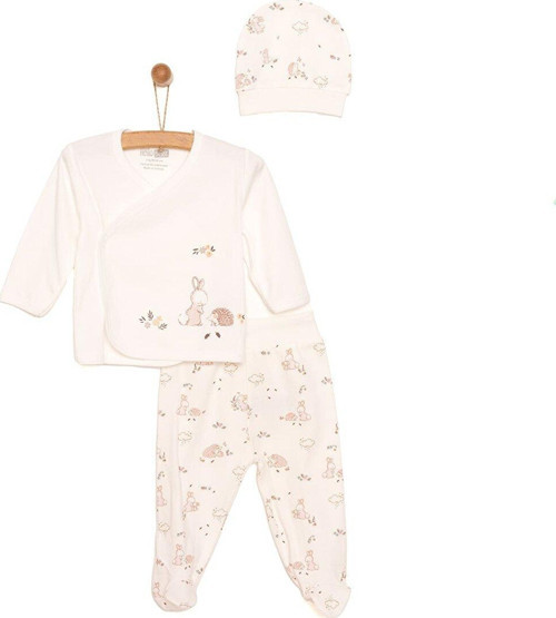 HelloBaby Yenidoğan Kız Bebek Sevimli Tavşan ve Kirpi Zıbın-Şapka Patikli Alt 3lü Set Kız Bebek