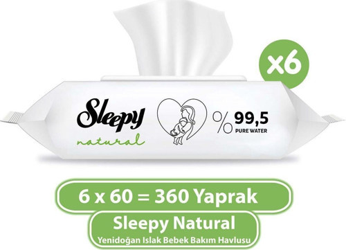 Natural Yenidoğan Islak Bebek Havlusu 60'lı X 6 Adet