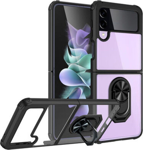 Samsung Galaxy Z Flip 3 Yüzüklü Ve Kenarları Renkli Köşe Korumalı Mola Premium Pc Silikon Kılıf