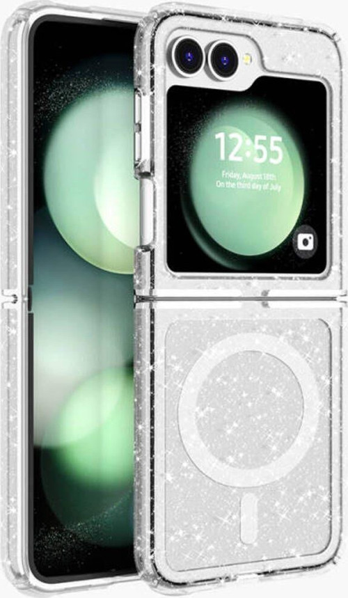 Samsung Galaxy Z Flip 6 Kılıf Magsafe Şarj Özellikli Parlayan Simli Saydam Renkli Allstar Kapak