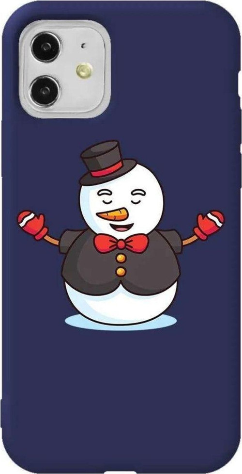 iPhone 11 Uyumlu Lacivert Renkli Silikon Telefon Kılıfı - Snowman In Suit