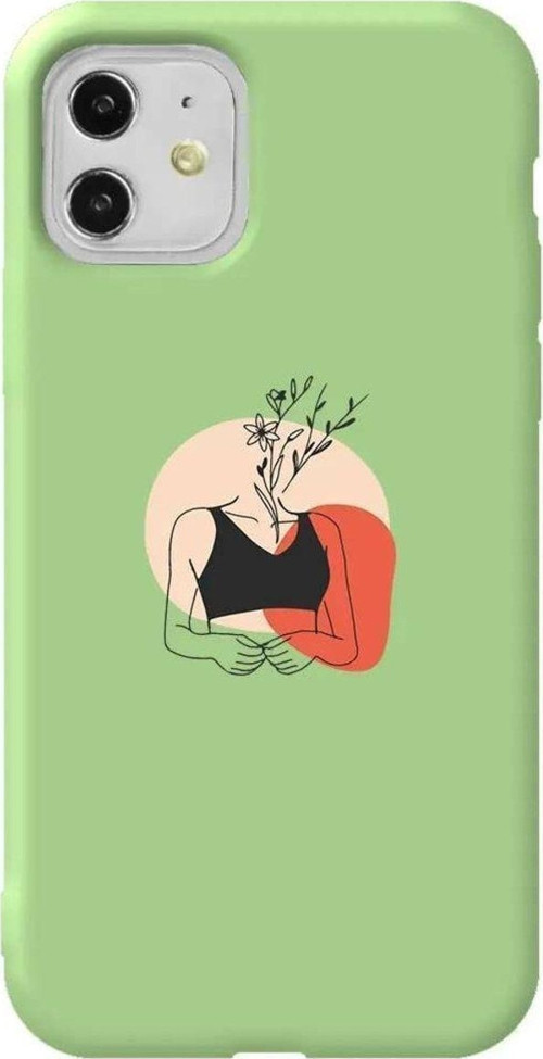 iPhone 11 Açık Yeşil Renkli Silikon Telefon Kılıfı - Flower Girl