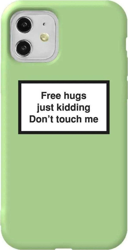 iPhone 11 Açık Yeşil Renkli Silikon Telefon Kılıfı - Free Hugs