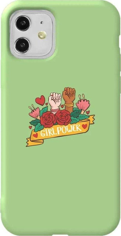 iPhone 11 Açık Yeşil Renkli Silikon Telefon Kılıfı - Girl Power 2