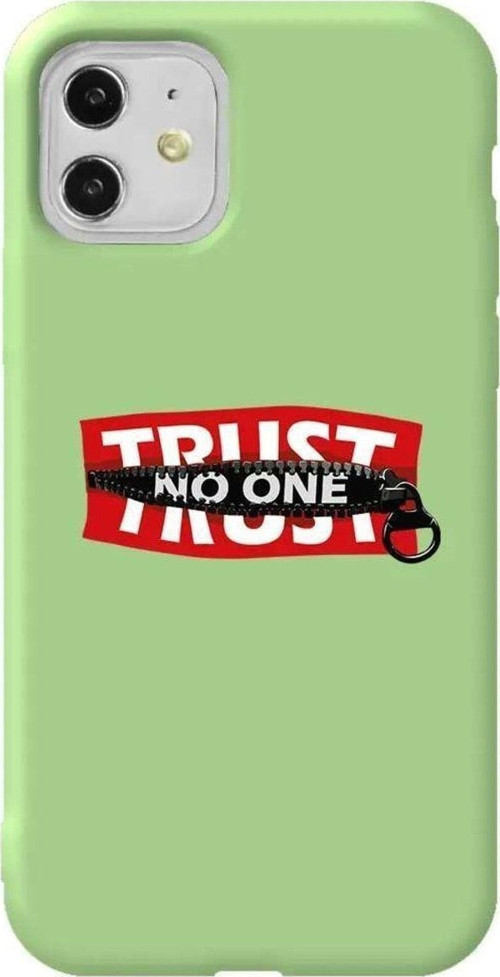 iPhone 11 Açık Yeşil Renkli Silikon Telefon Kılıfı - Trust No One