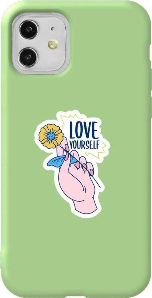 iPhone 11 Açık Yeşil Renkli Silikon Telefon Kılıfı - Love Yourself