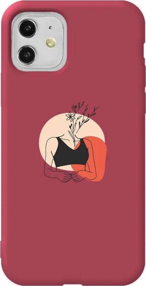 iPhone 11 Bordo Renkli Silikon Telefon Kılıfı - Flower Girl