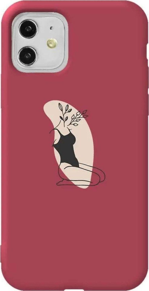 iPhone 11 Bordo Renkli Silikon Telefon Kılıfı - Flower Girl Sitting